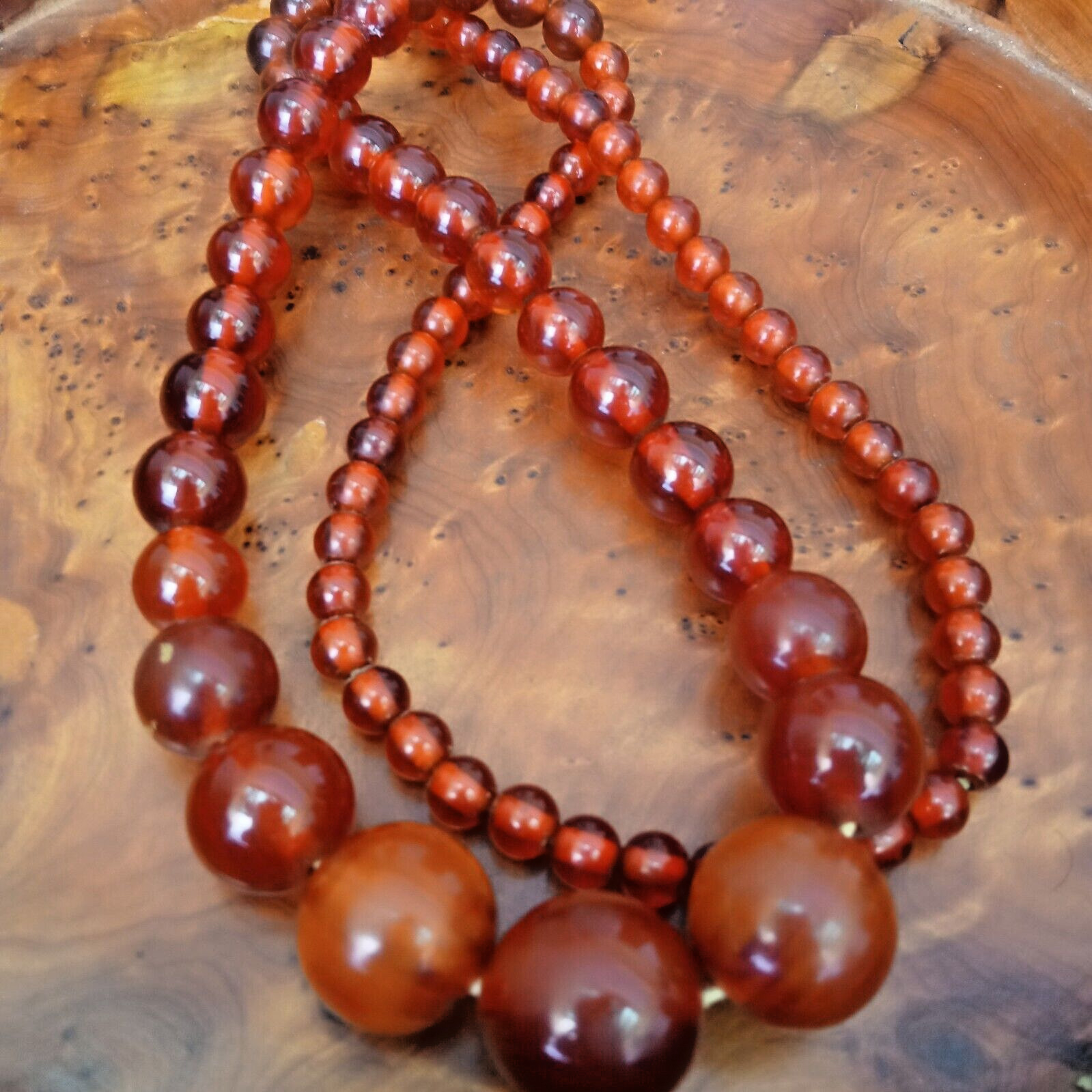 Vintage Cherry Amber Catalin Bakelite Phenolic Resin Beads Necklace 70 Gram
