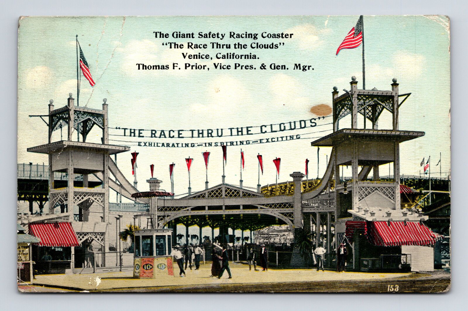 1913 Race Thru the Clouds Roller Coaster Venice CA California Postcard