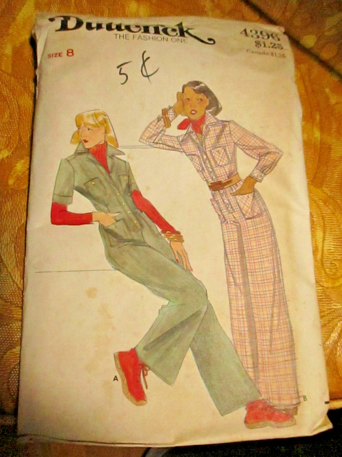 Vtg 70\'s Butterick 4396 PATCH-POCKET JUMPSUIT Sewing Pattern Women CUT Sz 8
