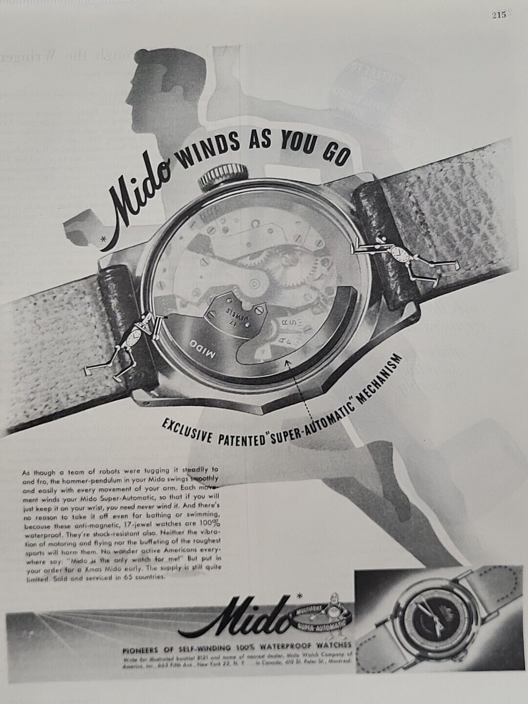 1945 Mido Watch Fortune WW2 X-Mas Print Ad Multifort Super-Automatic