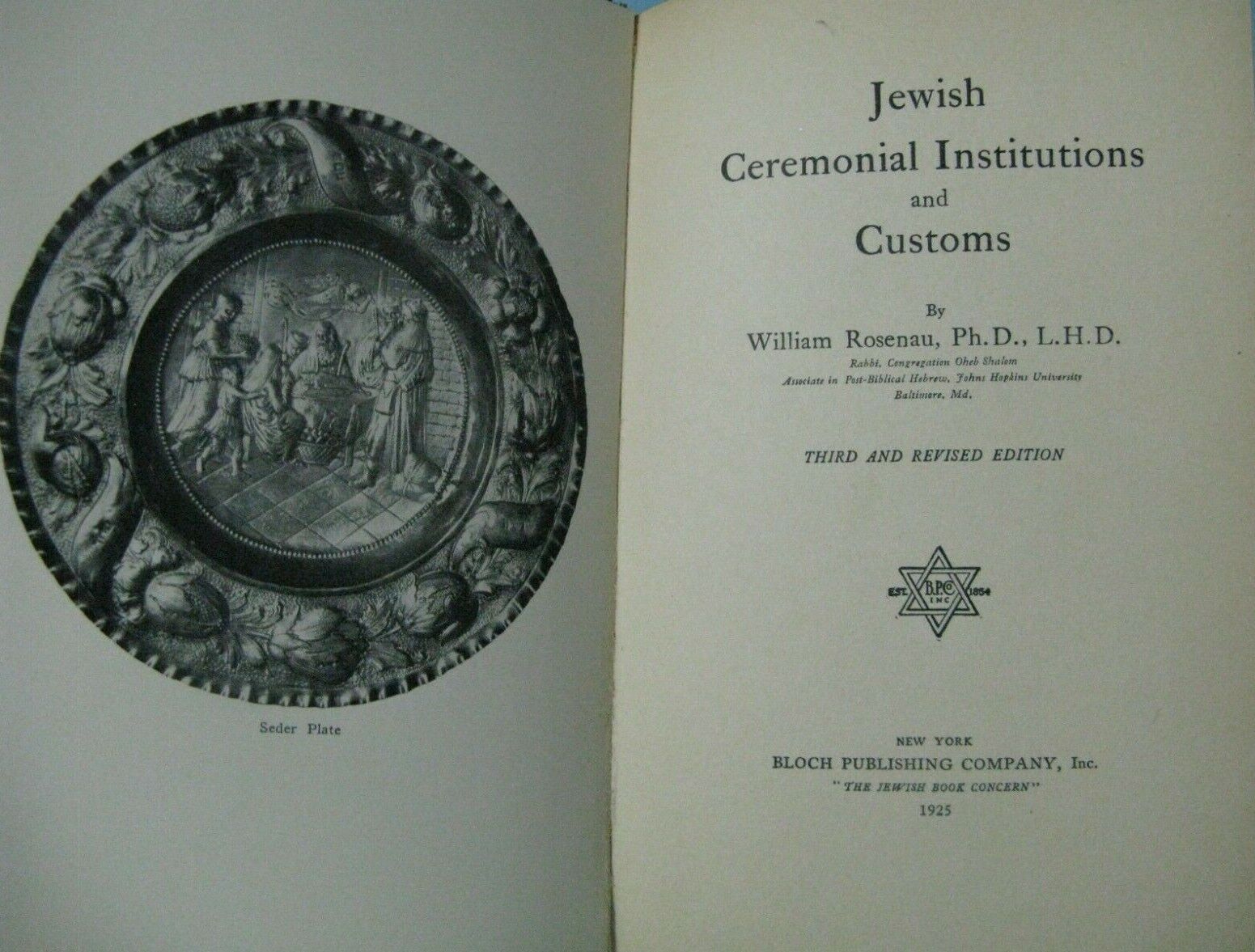 1925 Jewish Ceremonial Institutions And Customs By William Rosenau Inscribed