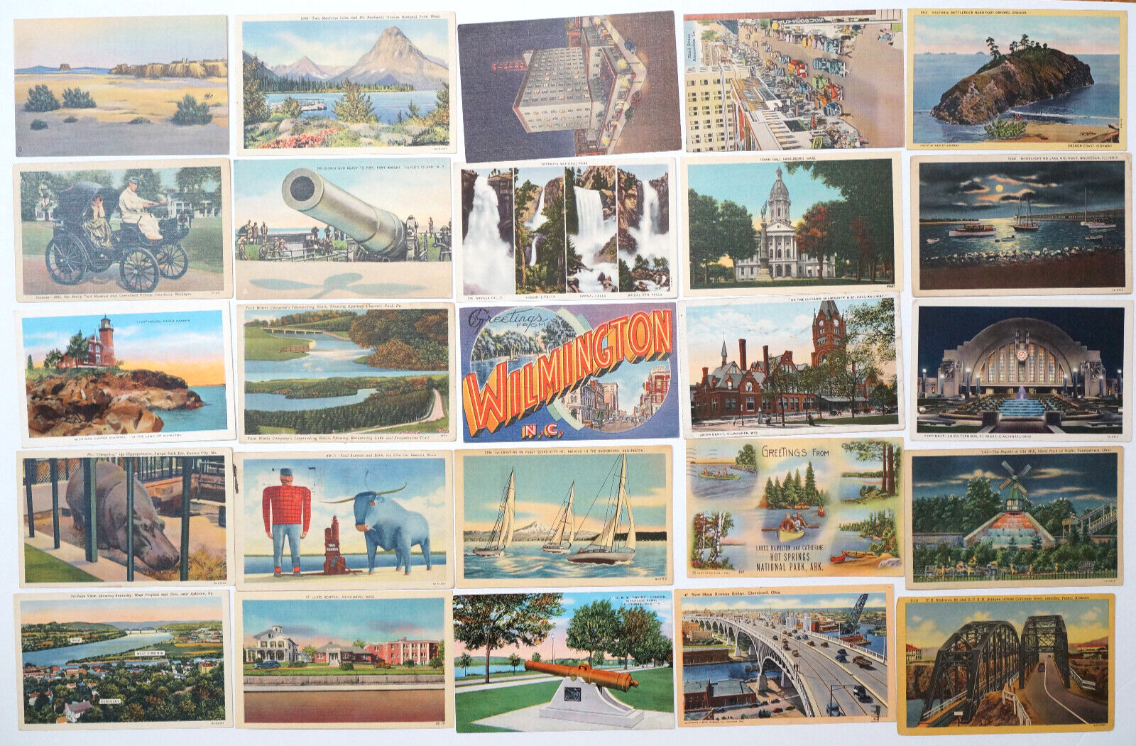 Vintage POSTCARD Lot 50 Linen Post Cards United States Old Views Roadside USA