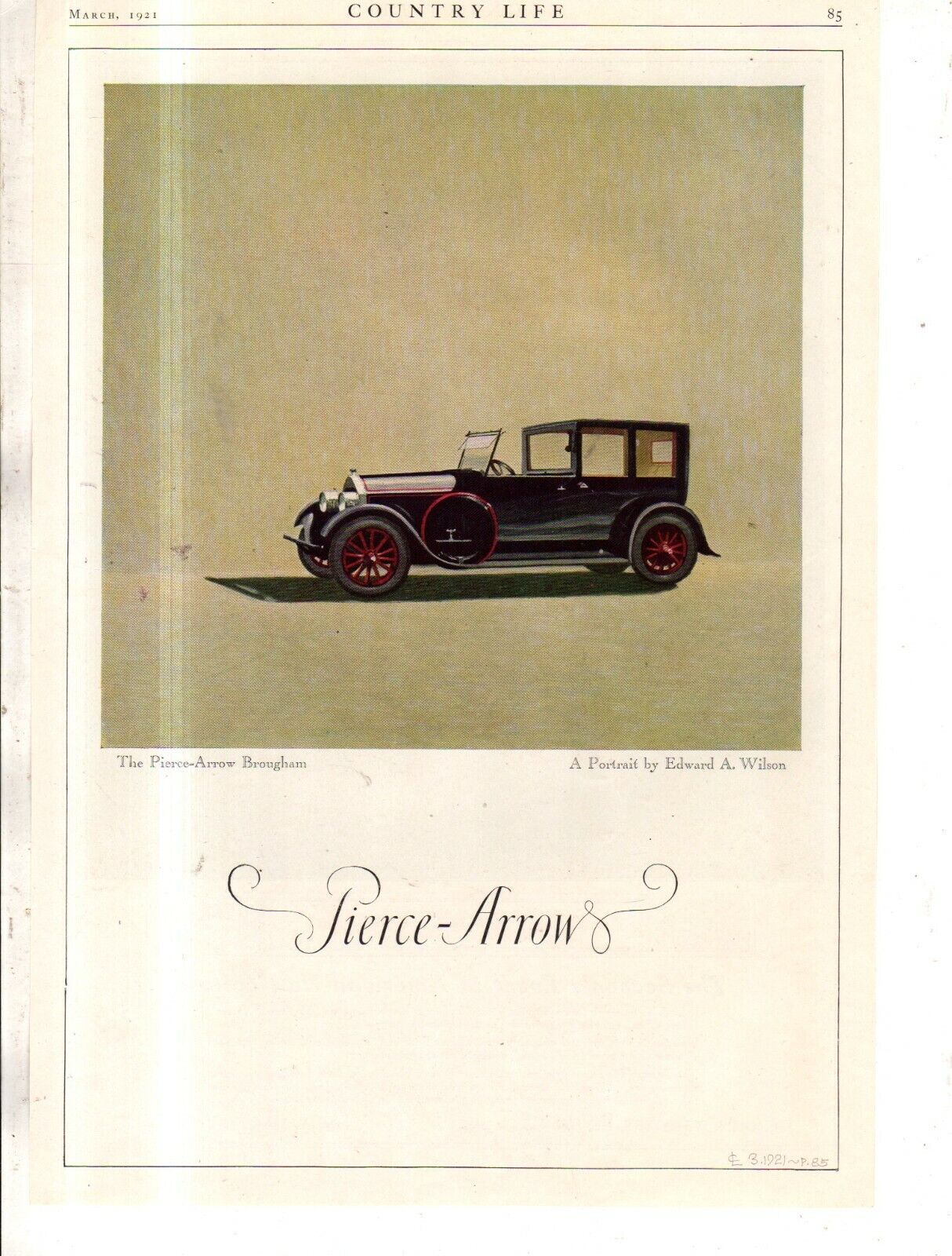 1921 Pierce Arrow Brougham Original ad from Country Life -