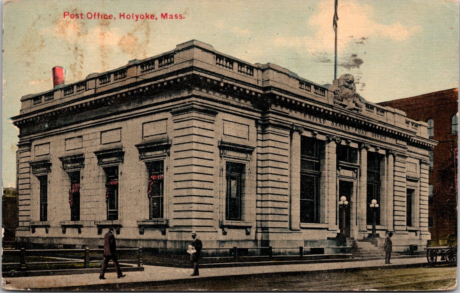 Holyoke, MA Massachusetts, Post Office, Divided Back Postcard Posted 1914