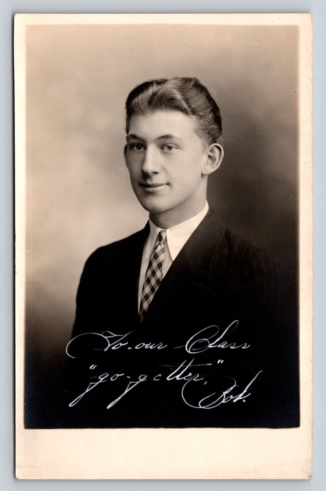 RPPC Young Man's Classic Studio Portrait Class Photo VINTAGE Postcard c1925-1934