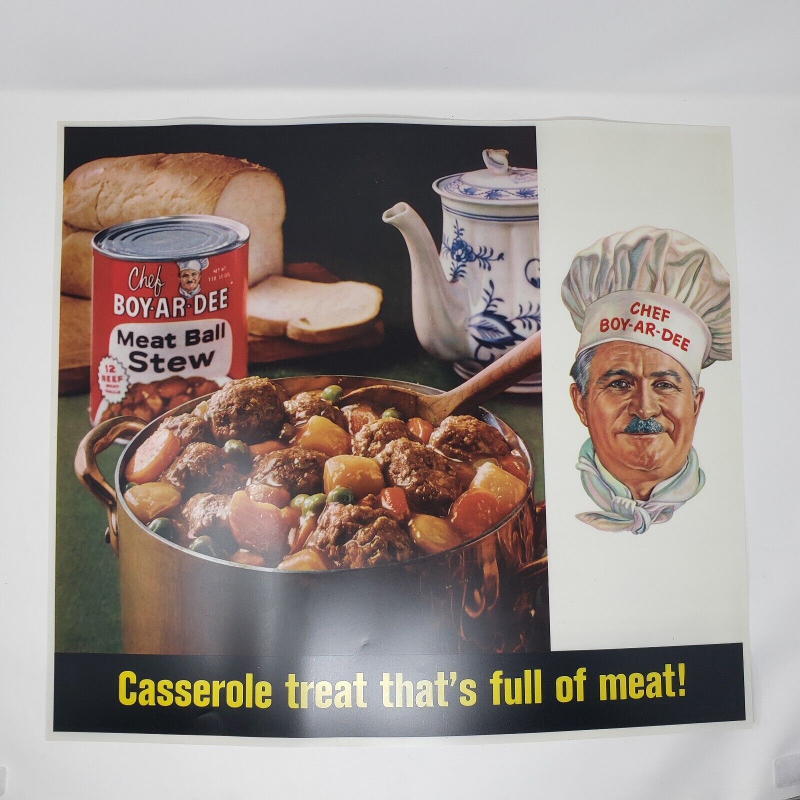 VERY RARE Vintage Print Ad 19x21 Vellum 1961 Chef Boy-ar-dee Meat Ball Stew