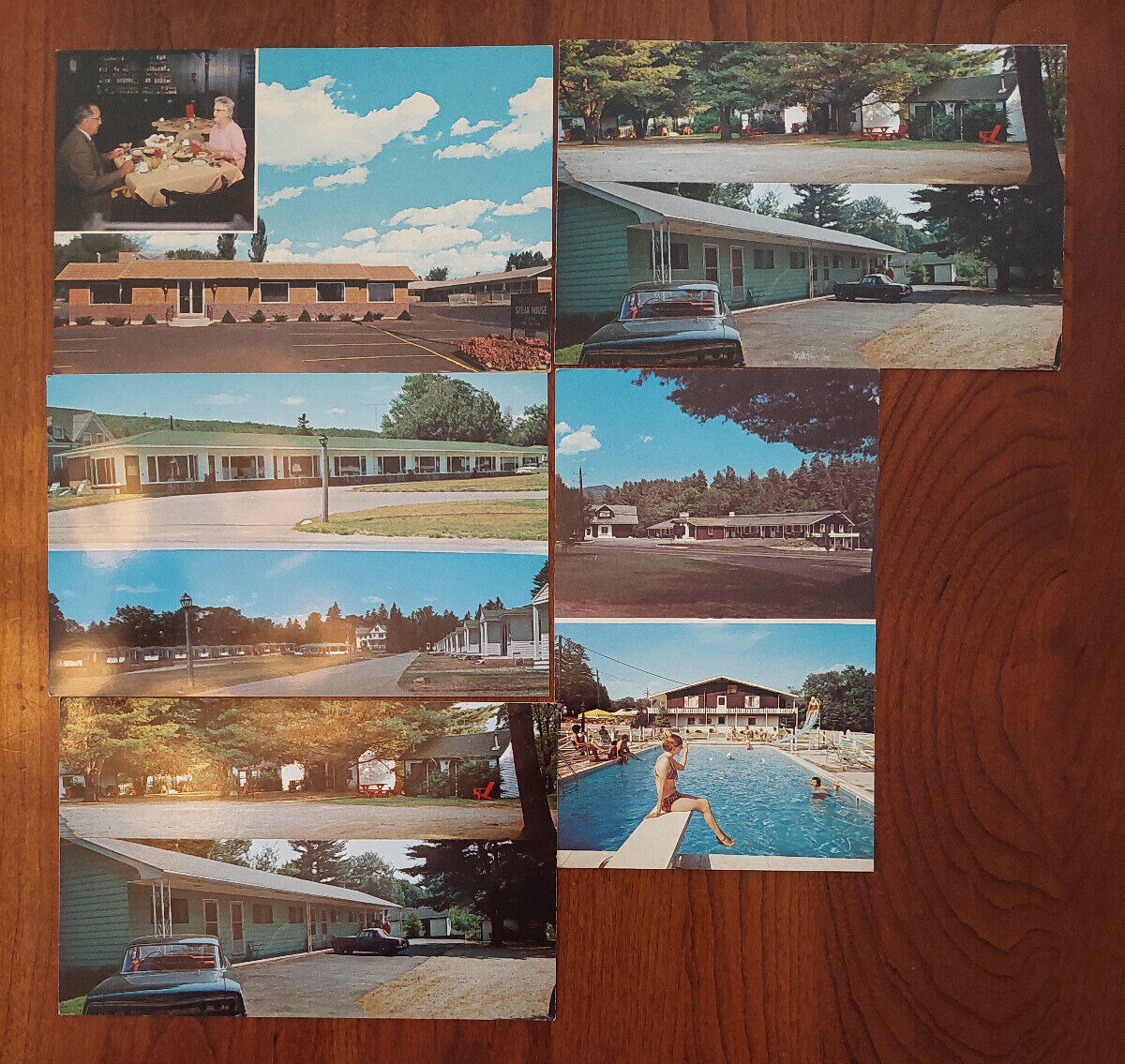 5 vintage postcards lot (mid 1900's); Maine small town hotels 1950s-60s
