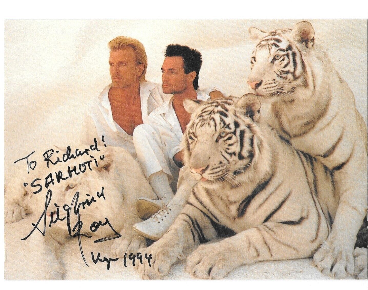 Siegfried and Roy Magicians Signed 5x8 Postcard Photo inscribed autographed auto