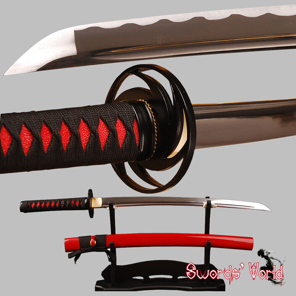 Red Glossy Saya Japanese Wakizashi Sword Carbon Steel Can Customize Sharp Blade