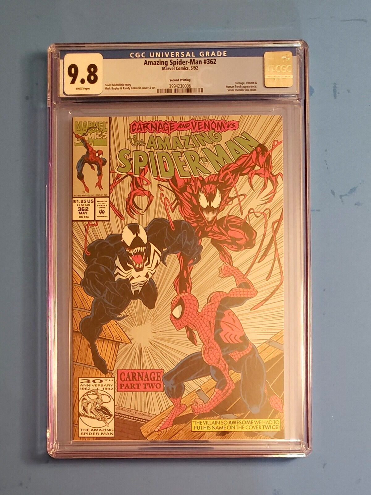 Amazing Spider-Man #362 CGC 9.8 Venom & Carnage Appearance Silver Ink Cover 1992