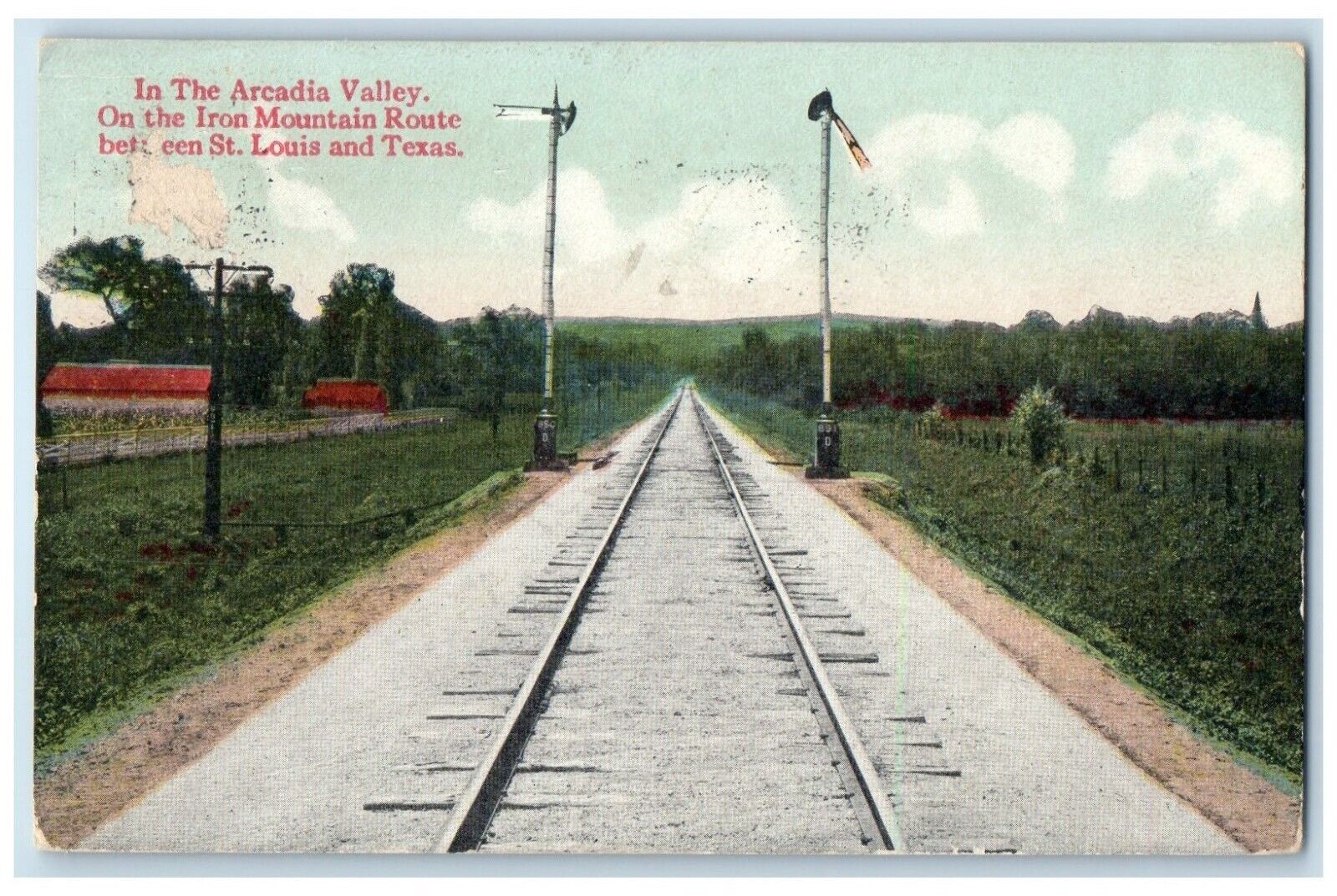 1914 Arcadia Valley Iron Mountain Route Between St. Louis Texas Vintage Postcard