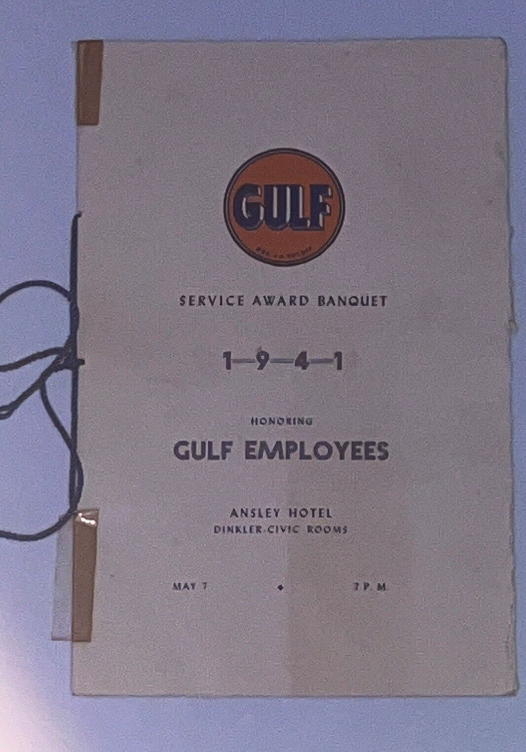 GULF OIL 1941 Service Award Banquet Program- Signed By Pres And Division Manager