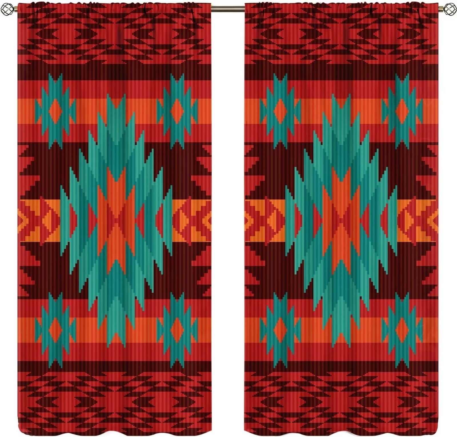 Native American Aztec Curtain, Vintage Southwestern Navajo Abstract Aztec Wes...