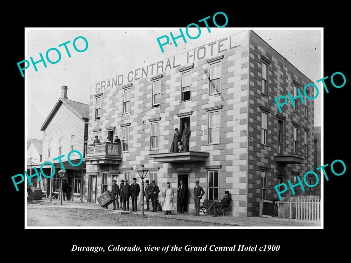 OLD POSTCARD SIZE PHOTO OF DURANGO COLORADO THE GRAND CENTRAL HOTEL c1900