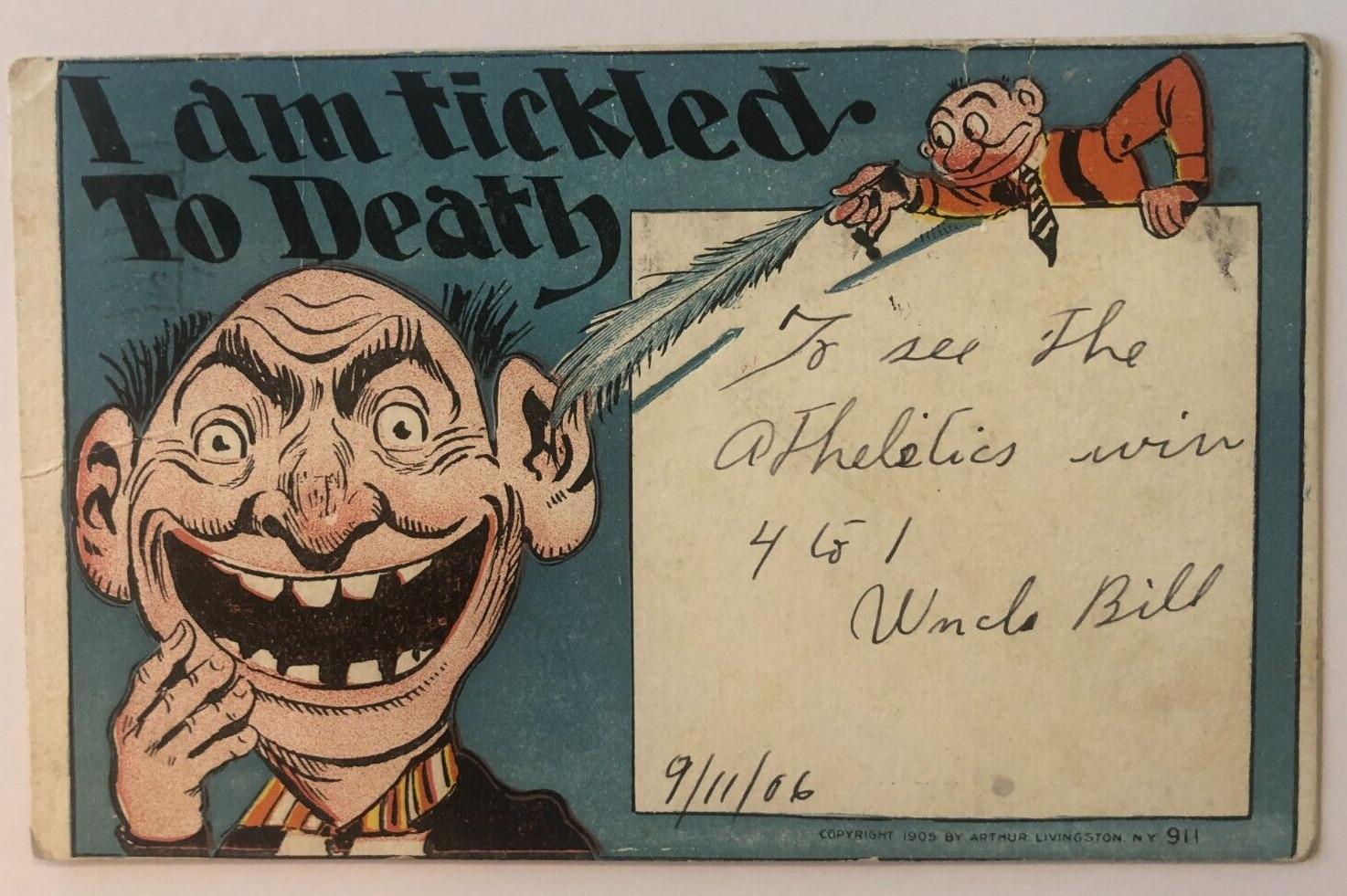 I am tickled to death, Humor, Arthur Livingston Postcard 911, c1905, Post 1906