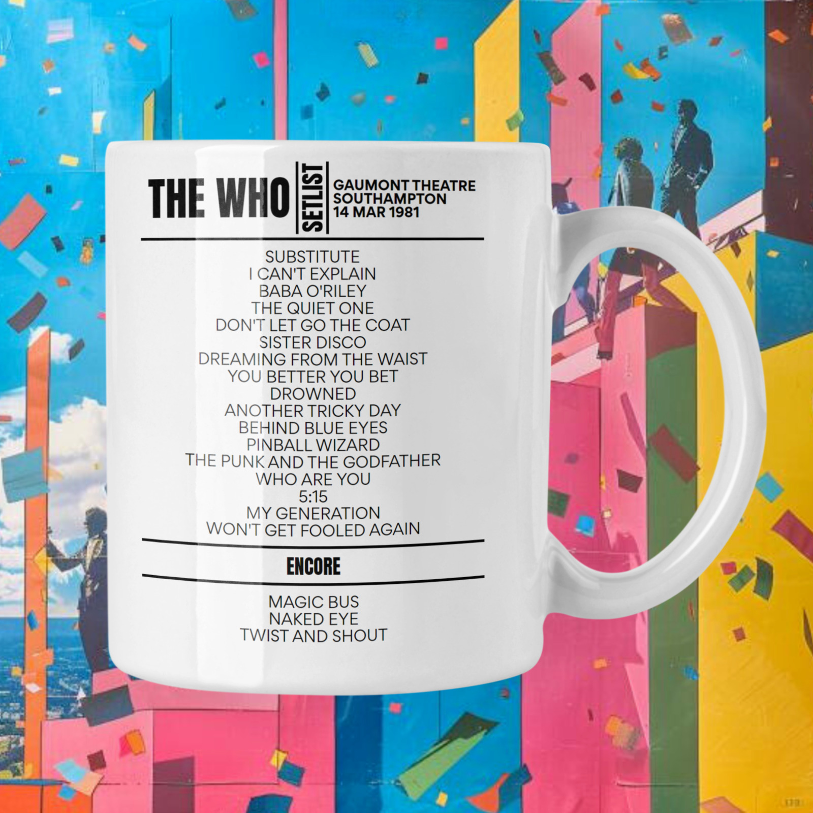 The Who Southampton March 14, 1981 Replica Setlist Mug