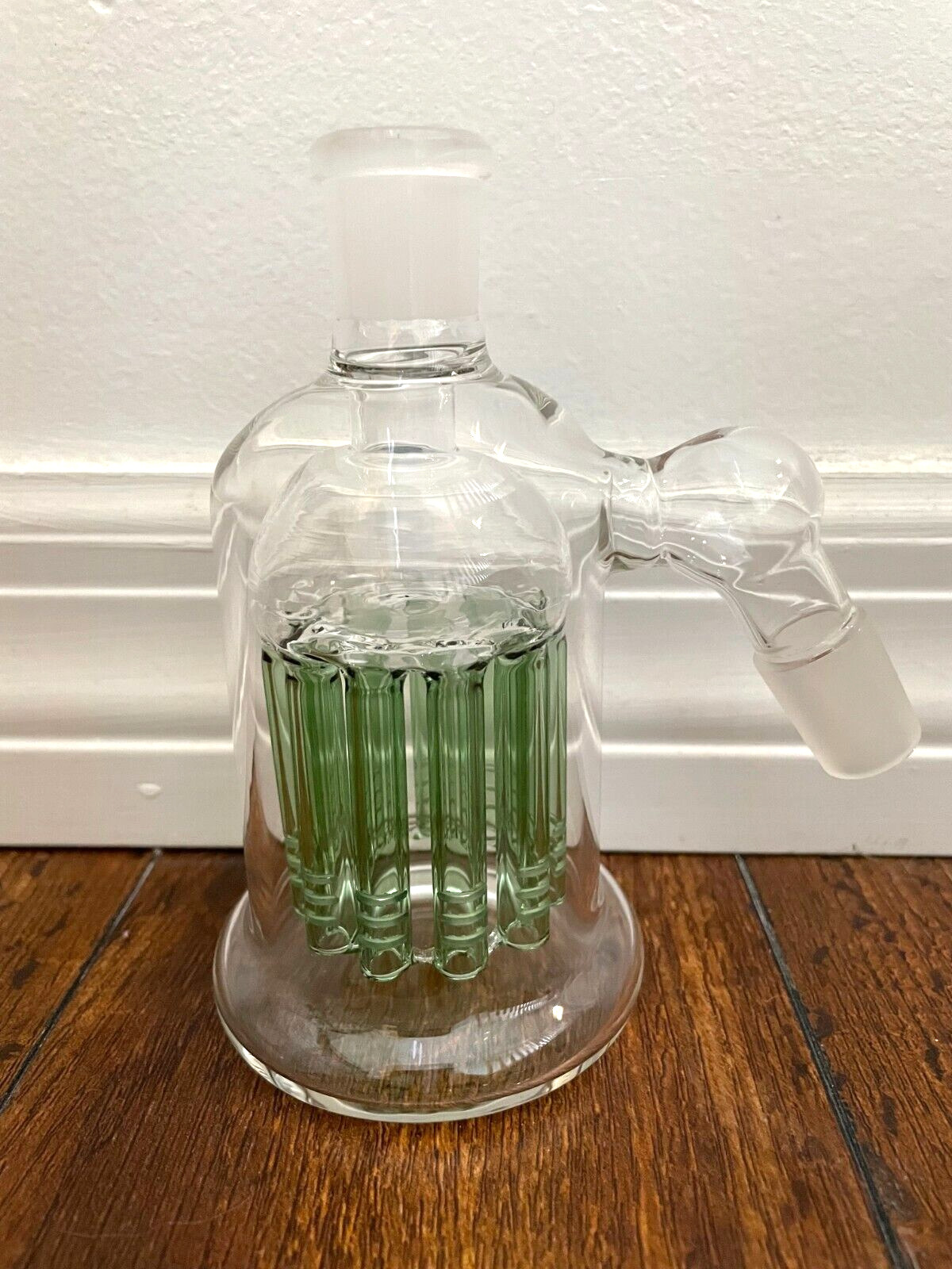18MM CLEAR GLASS WATER PIPE ASH CATCHER CLEAR 11 ARM TREE PERC 45DEGREE GREEN