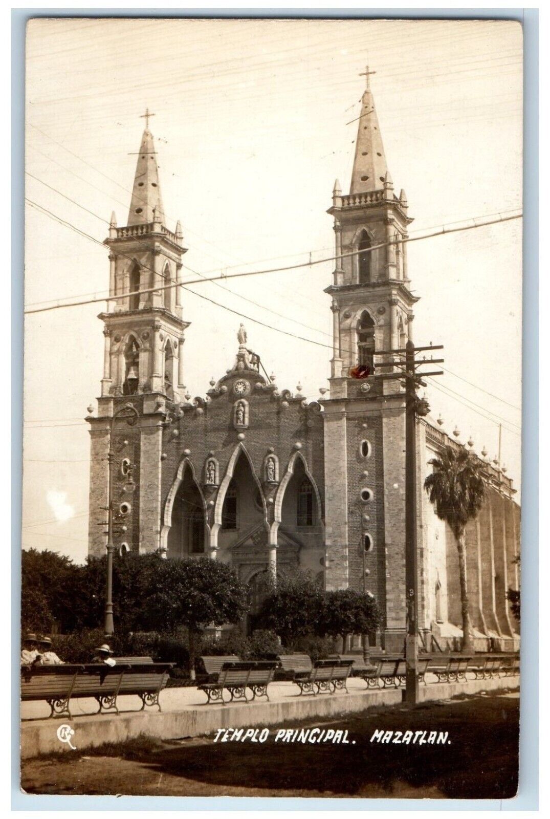 c1910's Main Temple Mazatlan Scene Street Sinaloa Mexico RPPC Photo Postcard