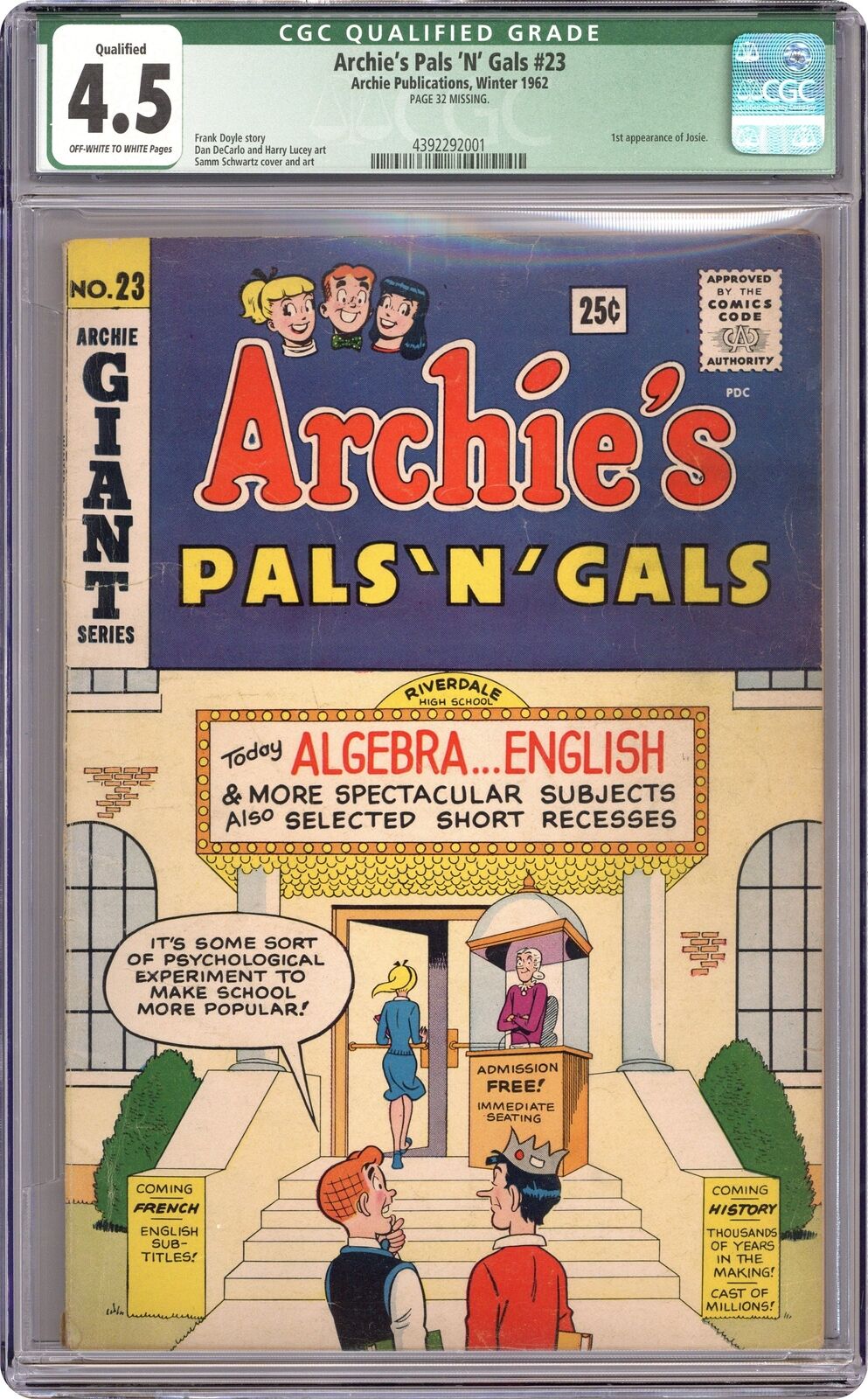 Archie\'s Pals \'n\' Gals #23 CGC 4.5 QUALIFIED 1963 4392292001 1st app. Josie