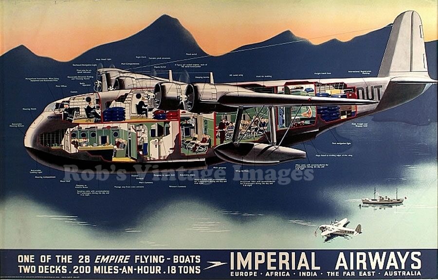Imperial Airlines Empire Flying Boats photo poster Cut-away Short Bros Cavalier 