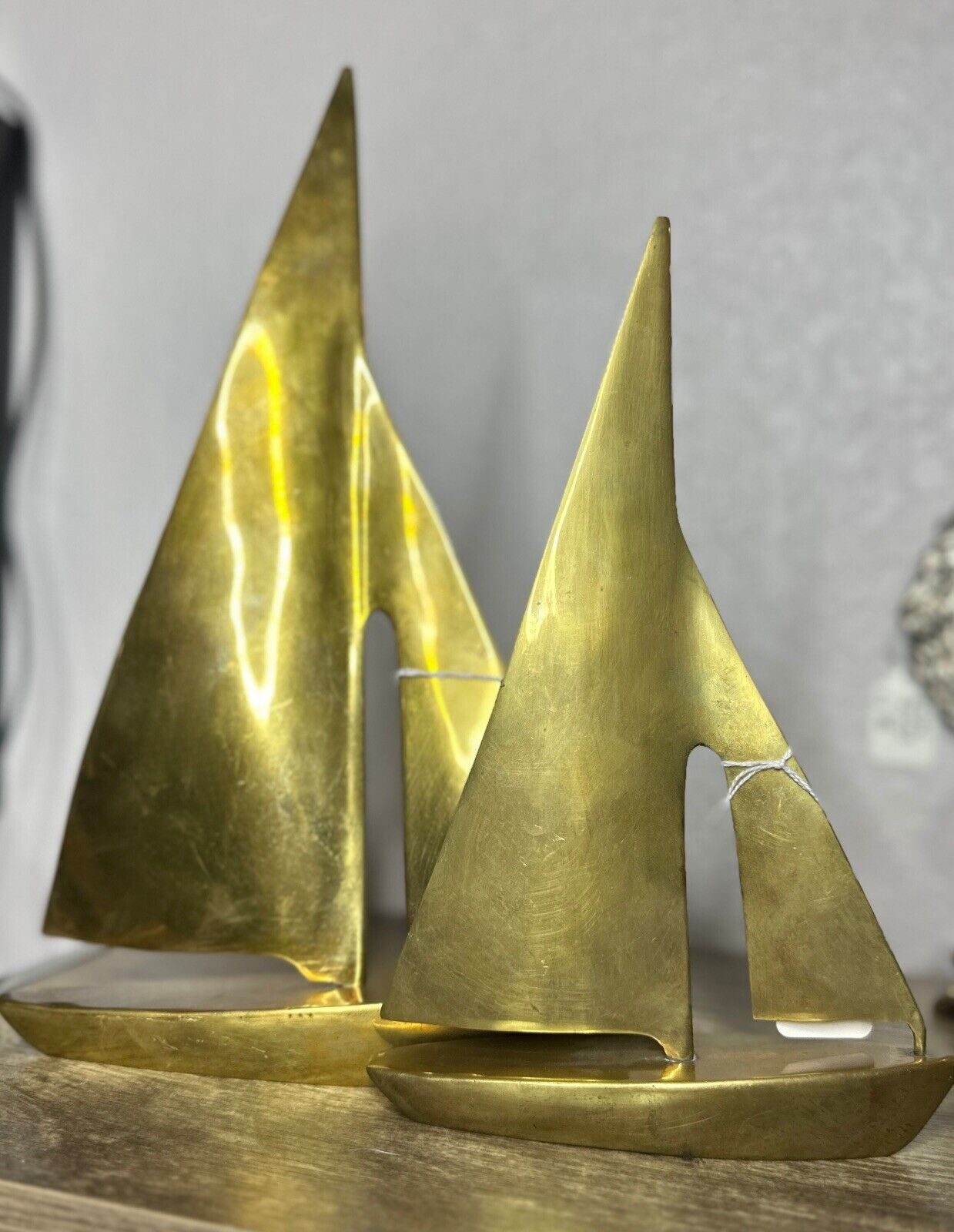 (2) MCM Vintage Brass Sailboats Set 10.5” & 13.5”