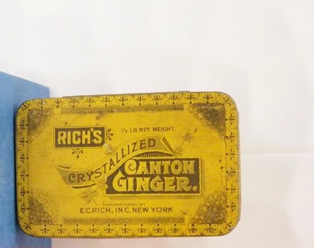 RICH\'S CRYSTALIZED CANTON GINGER TIN E. C. RICH INC. NEW YORK 1/2lb