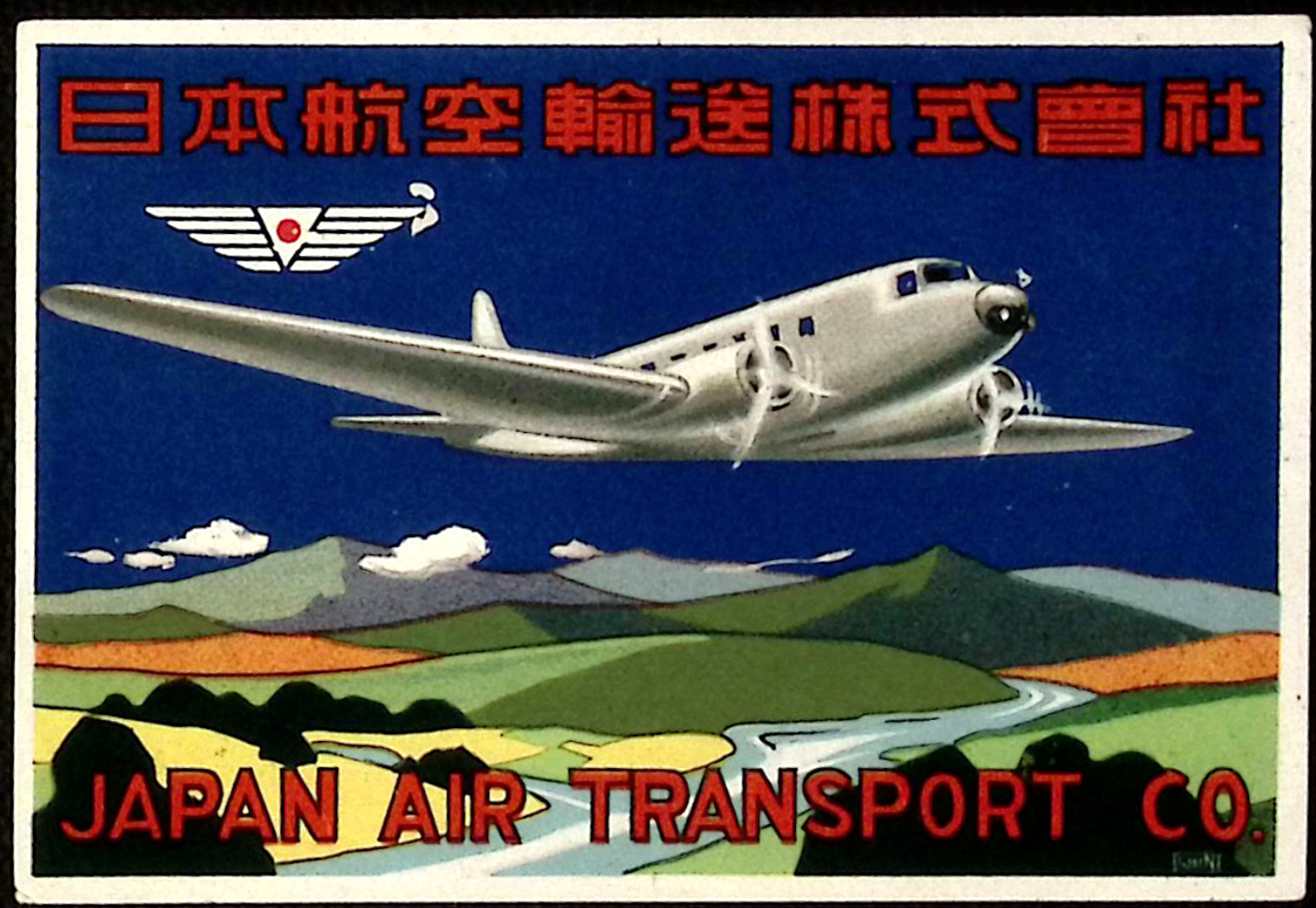 1937 Japan Air Transport Co Litho Luggage Label Aviation Travel Ephemera