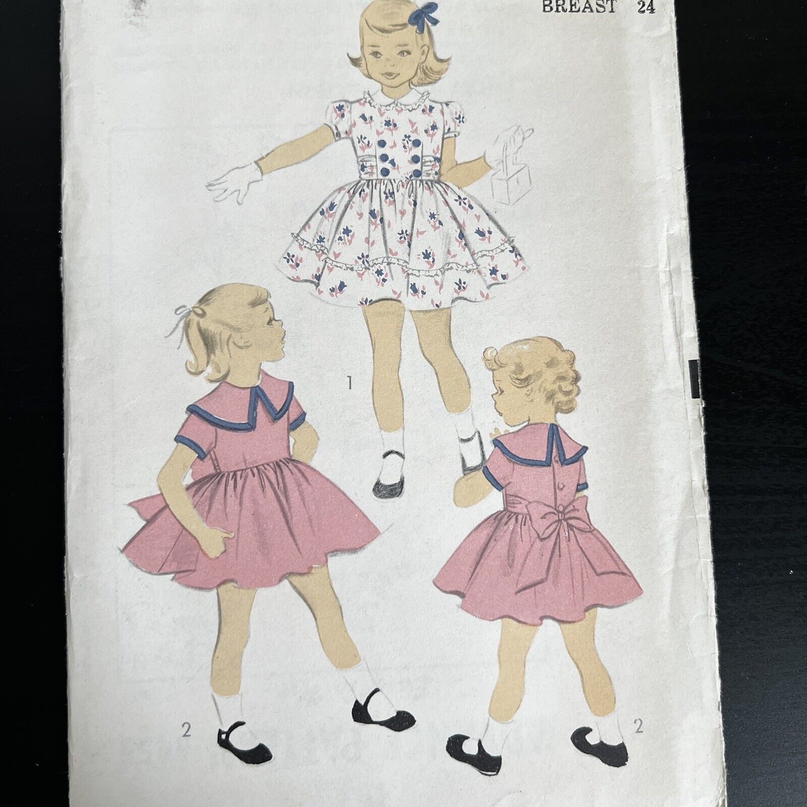 Vintage 1950s Advance 6455 Girls Large Collar Party Dress Sewing Pattern 6 UNCUT