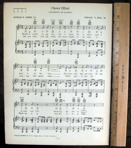 UNIVERSITY OF ILLINOIS Vintage Song Sheet c1929 \