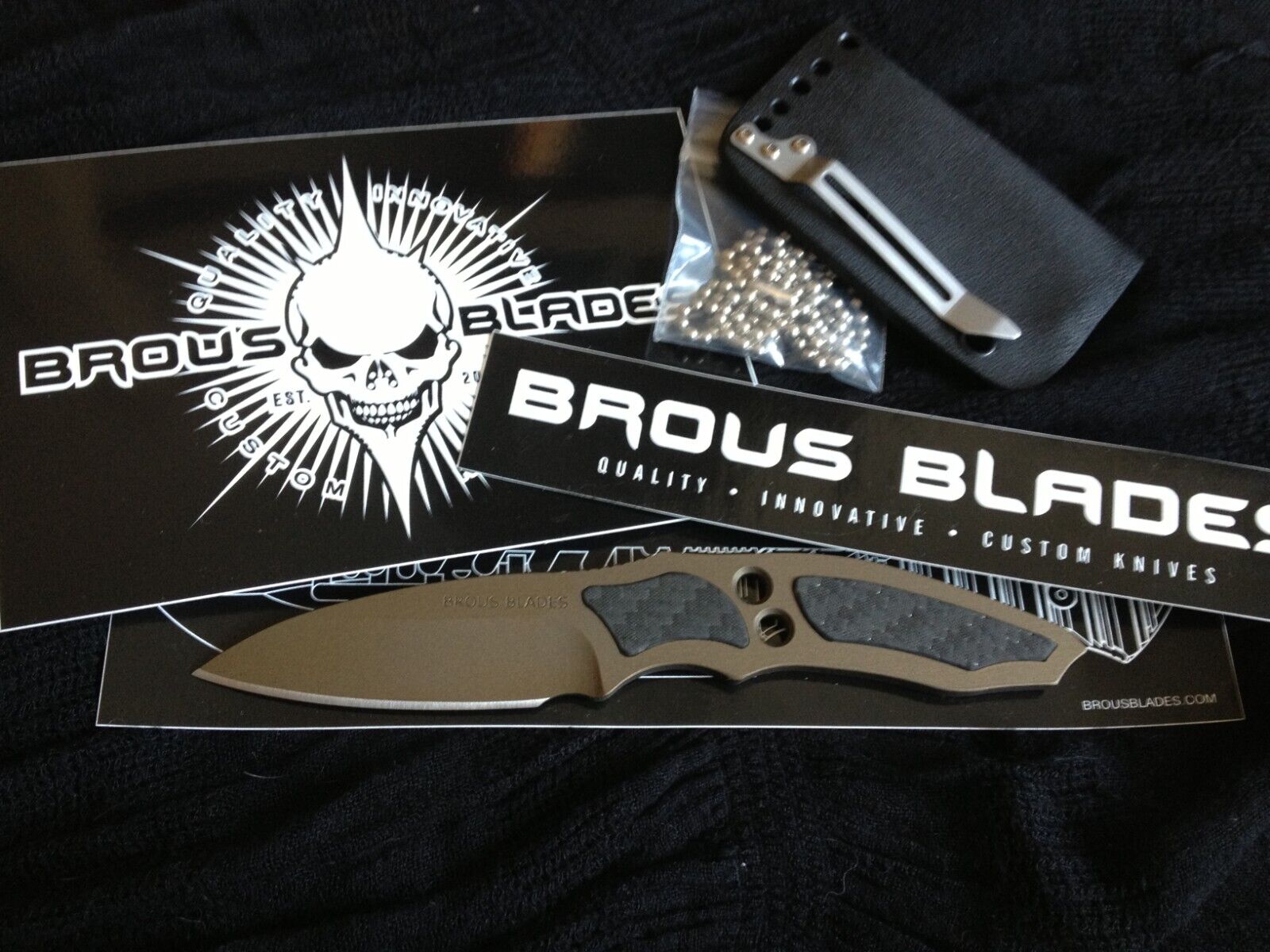 Brous Blades Custom Knife 3/16'' Cerakote D2 Steel, Carbon Fiber, Kydex sheath