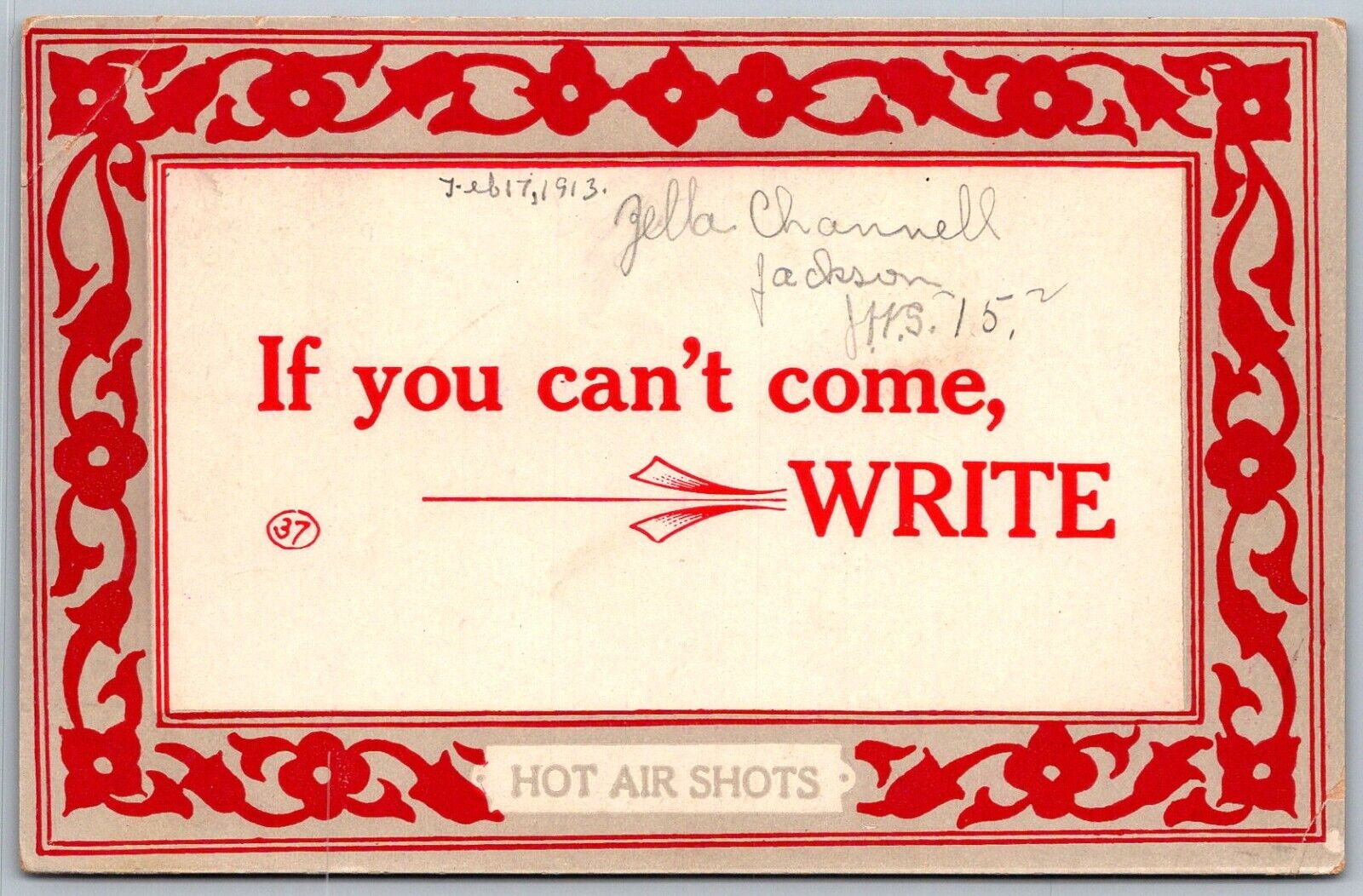 Jackson Ohio 1913 Postcard If You Can't Come, Write