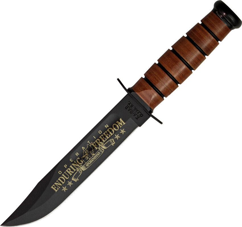 Ka-Bar US Army OEF Afghanistan Stacked Leather Fixed Blade Knife w/Sheath 9168