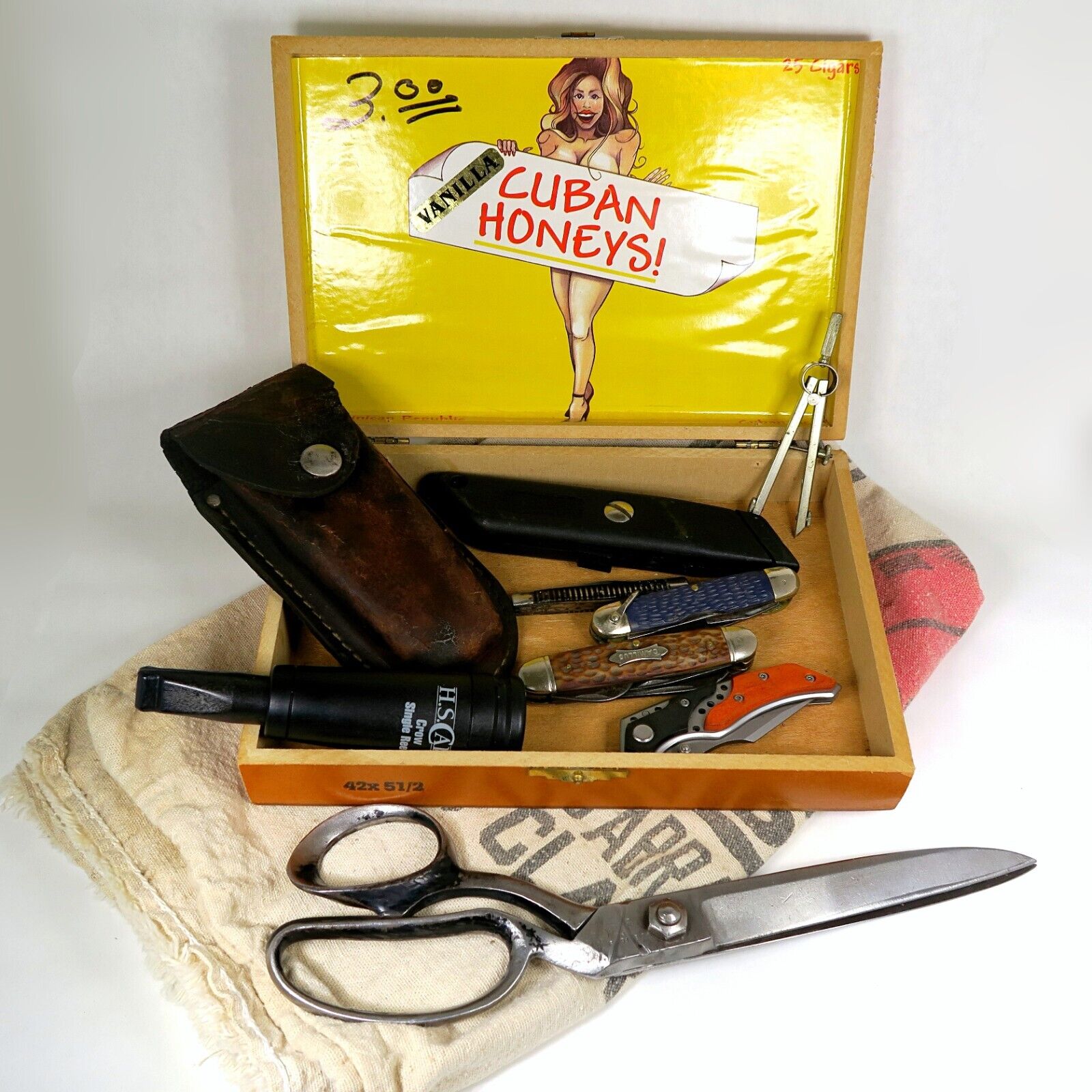 Grandpas Junk Drawer Lot Vintage Folding Blade Knives Cigar Box Collectibles