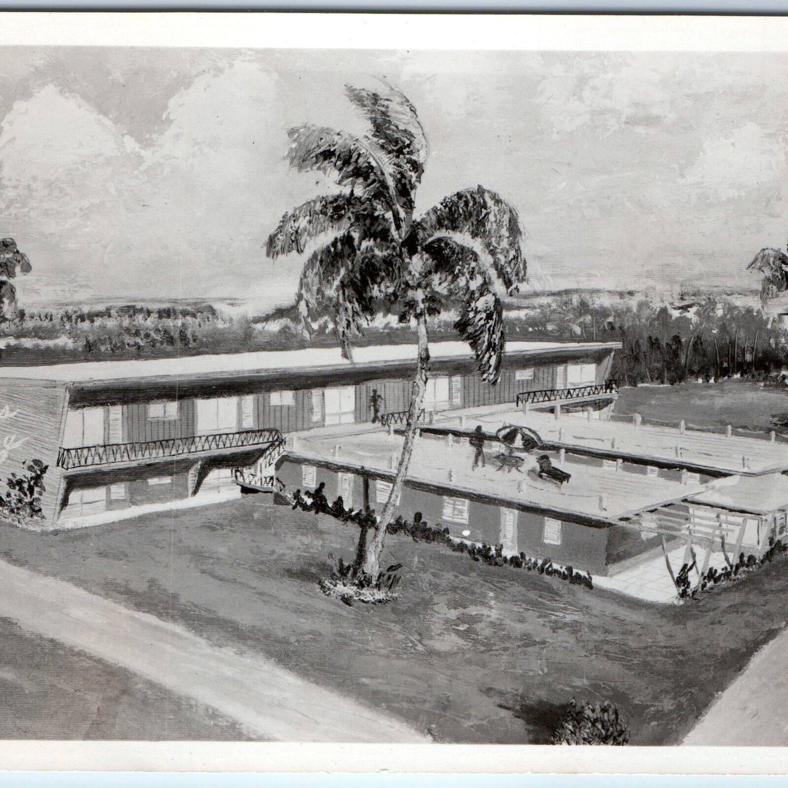 c1950s Vero Beach FL Shores Colony RPPC Motel Art Drawing Real Photo PC Fla A244