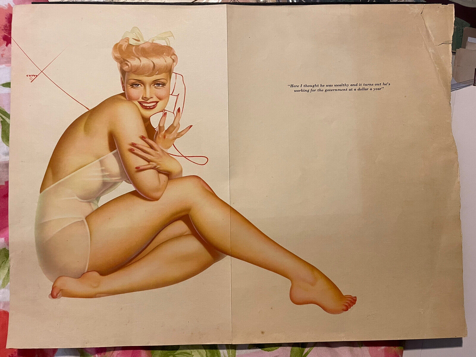 Vtg 1950s Esquire Pinup Magazine Centerfold Picture by Petty Blond on Phone