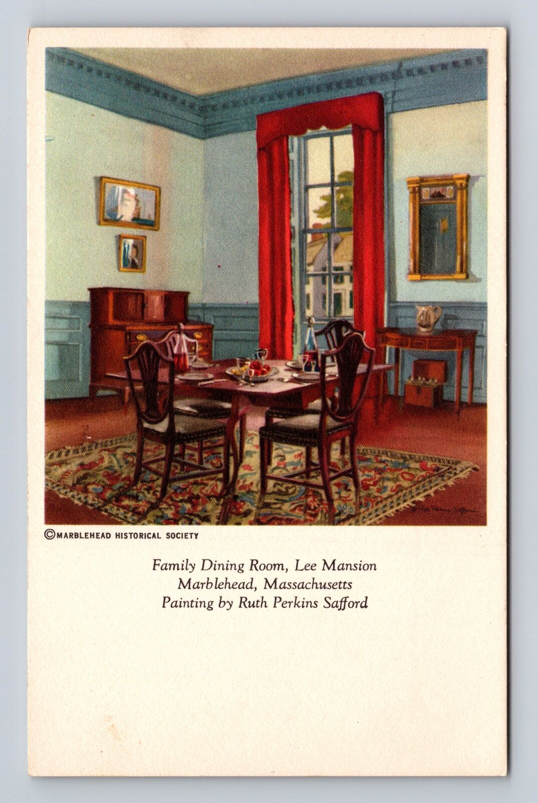 Marblehead MA-Massachusetts, Family Dining Room, Lee Mansion, Vintage Postcard