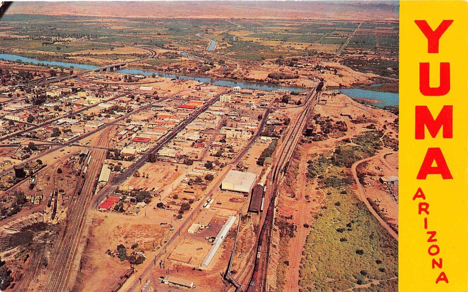 Yuma AZ Arizona Train Railroad Station Depot Aerial View 1950s Vtg Postcard A60