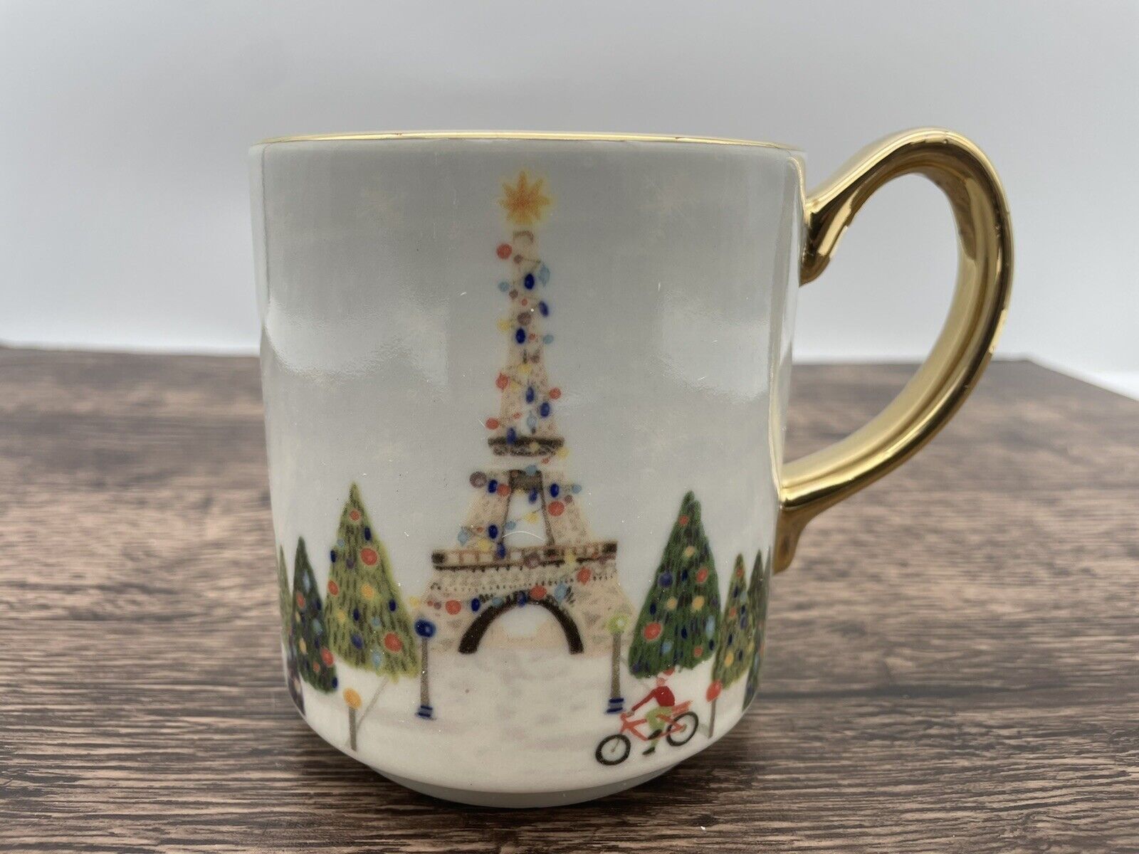 Anthropologie Christmas Time in City Paris Coffee Mug French Holiday Tea