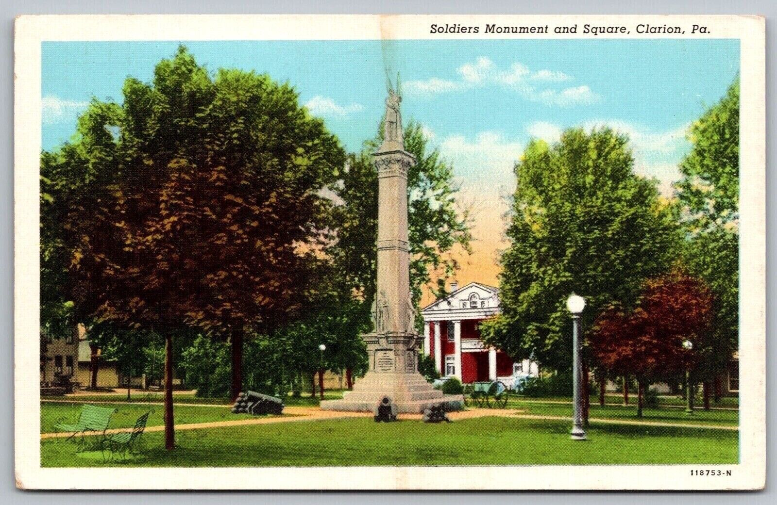 Soldiers Monument Square Clarion Pennsylvania Cannons Statue Vintage Postcard
