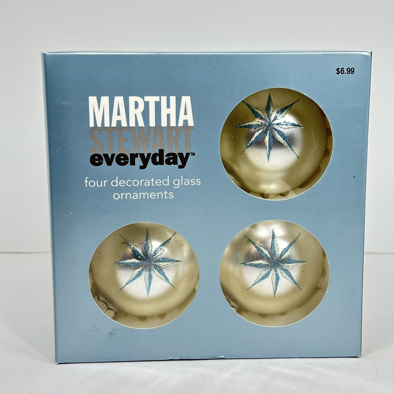 Martha Stewart Everyday Decorated Glass Christmas Ornaments Set of 4