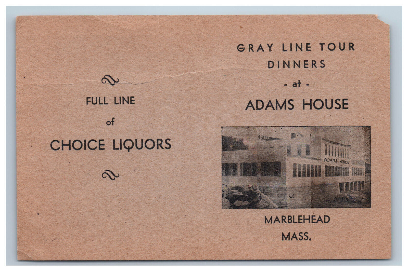 Early Adams House Mini Menu Marblehead MA Gray Line Tour Dinners Vintage