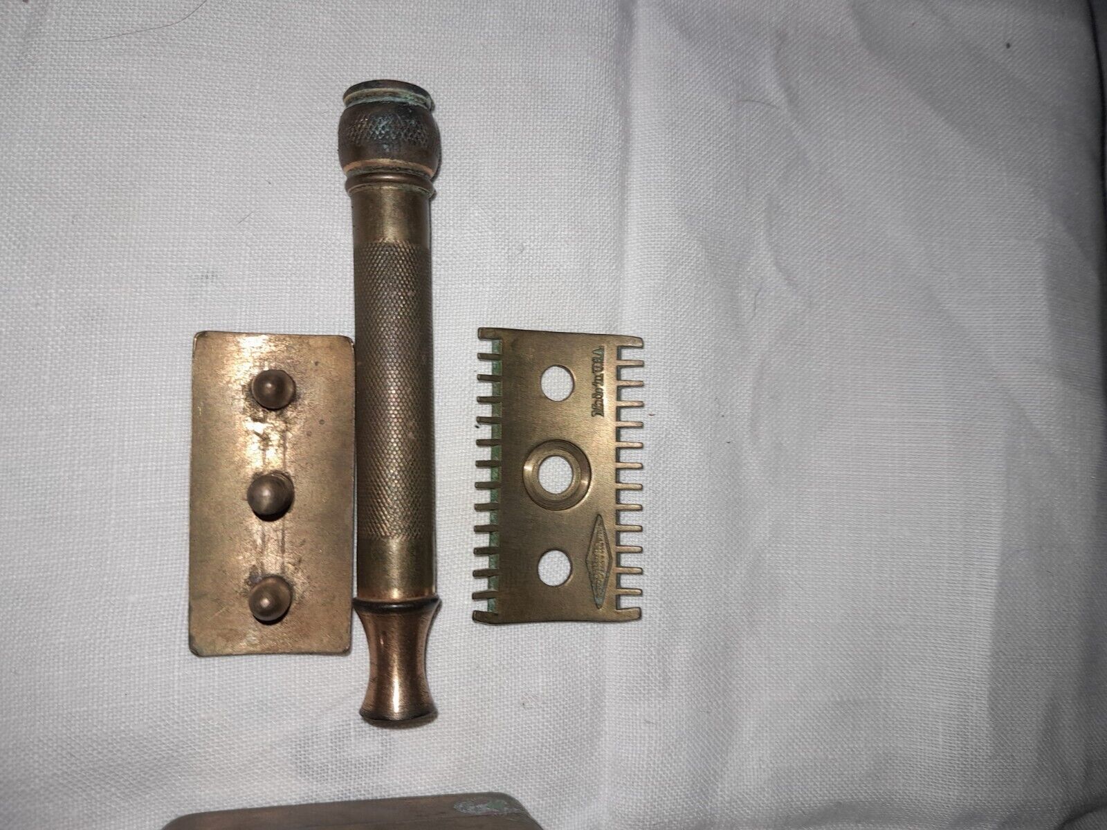 Antique Brass Gillette Razor In Brass Case