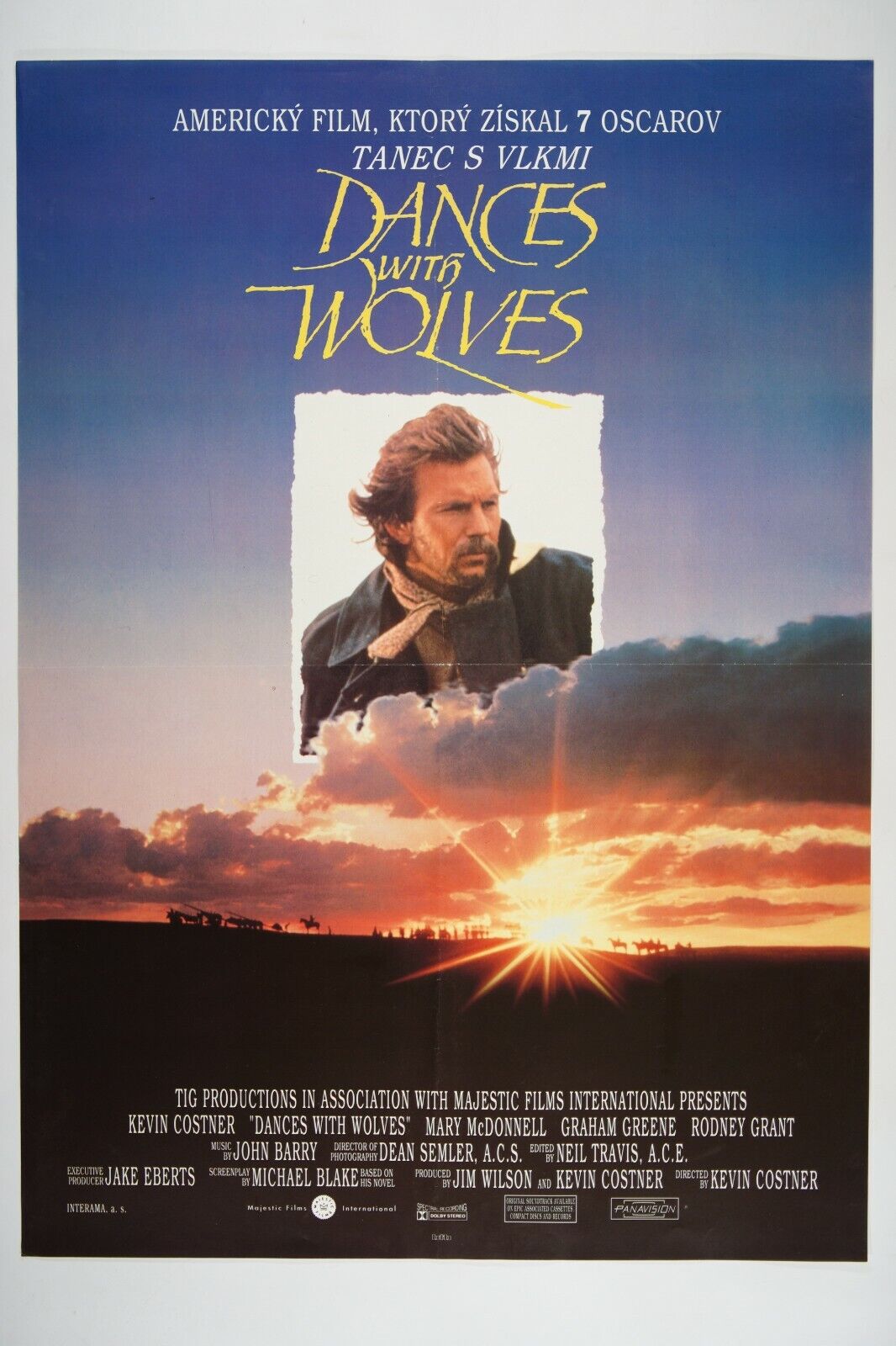 DANCES WITH WOLVES 23x33 Original RARE Czech movie poster 1990 KEVIN COSTNER