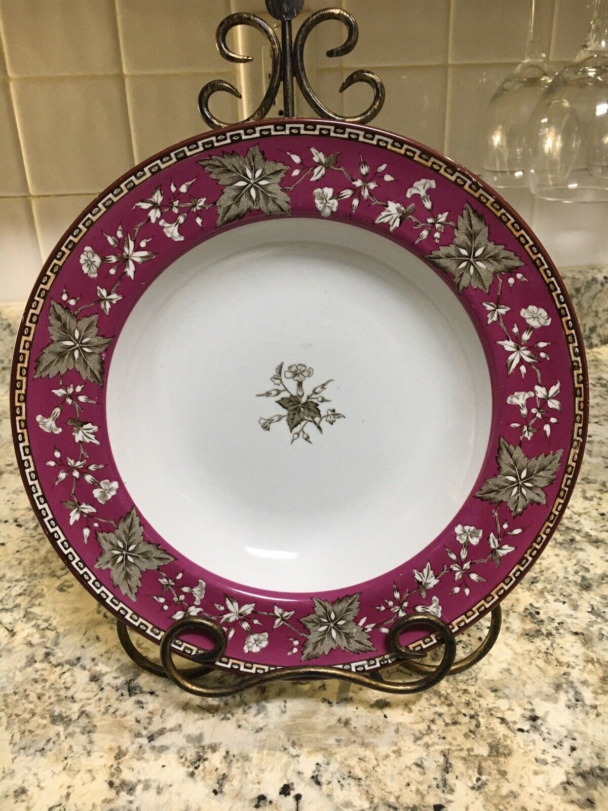Vintage Minton’s Crane-Bill Soup Plate 10.5” Purple Gray Floral