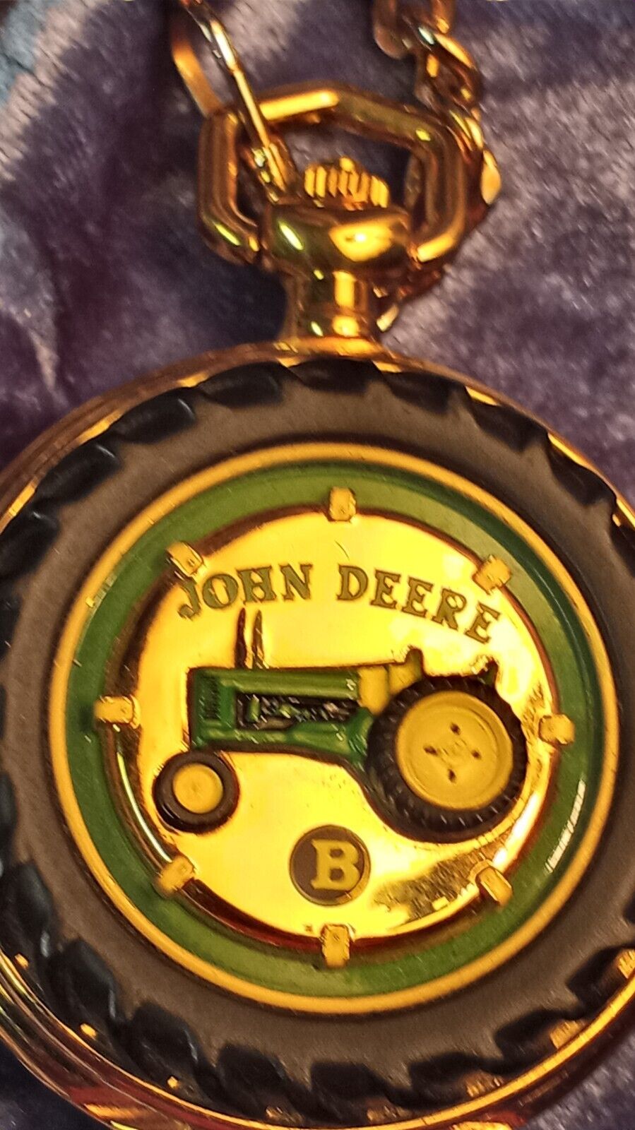 Franklin Mint John Deere Model B Tractor Pocket Watch with Case and Chain Works
