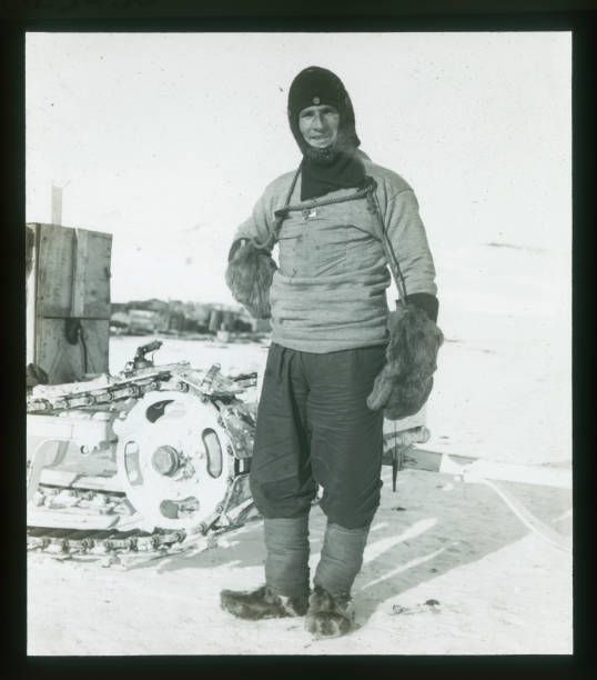 Lieutenant Evans by the motor Antarctica British Antarctic Expedit .. Old Photo