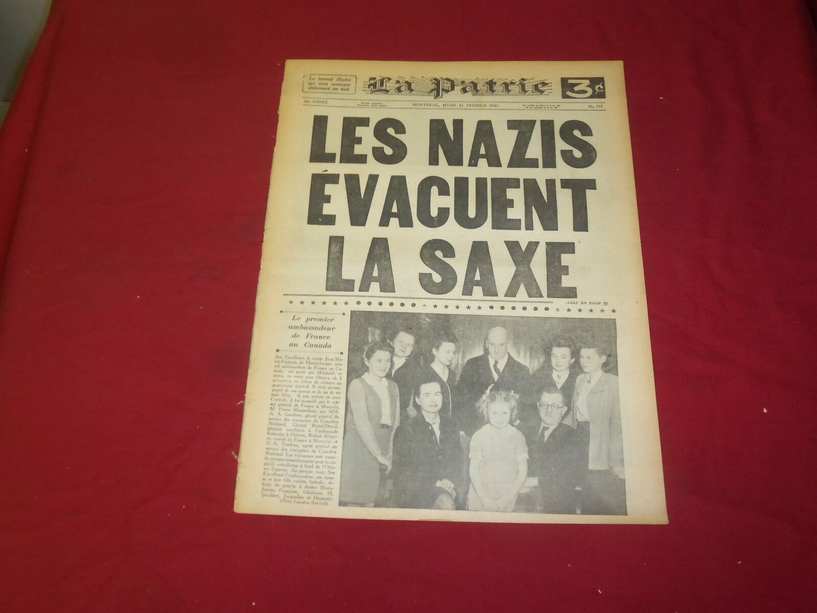 1945 FEBRUARY 15 LA PATRIE NEWSPAPER-FRENCH-LES NAZIS EVACUENT LA SAXE - FR 1824