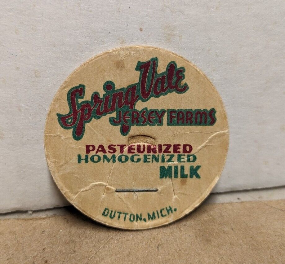 Vintage Spring Vale Jersey Farms Homo Milk Bottle Cap Dutton Michigan MI