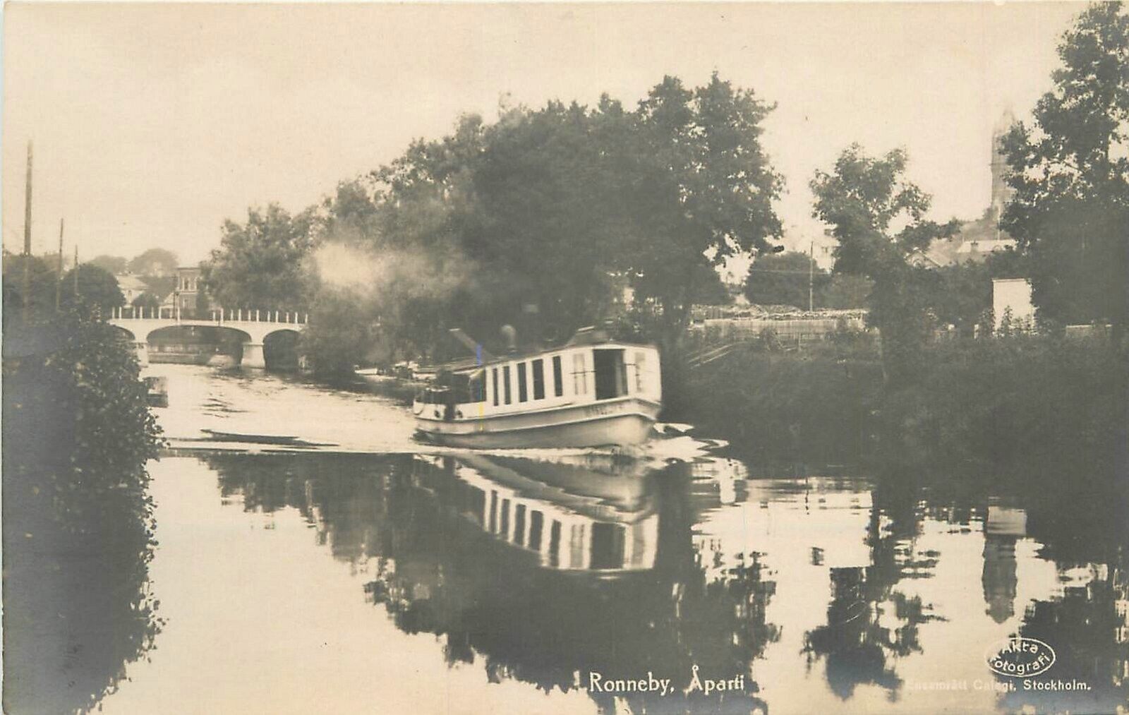 Postcard RPPC 1920s Ronneby Sweden Canal Boat 23-13085