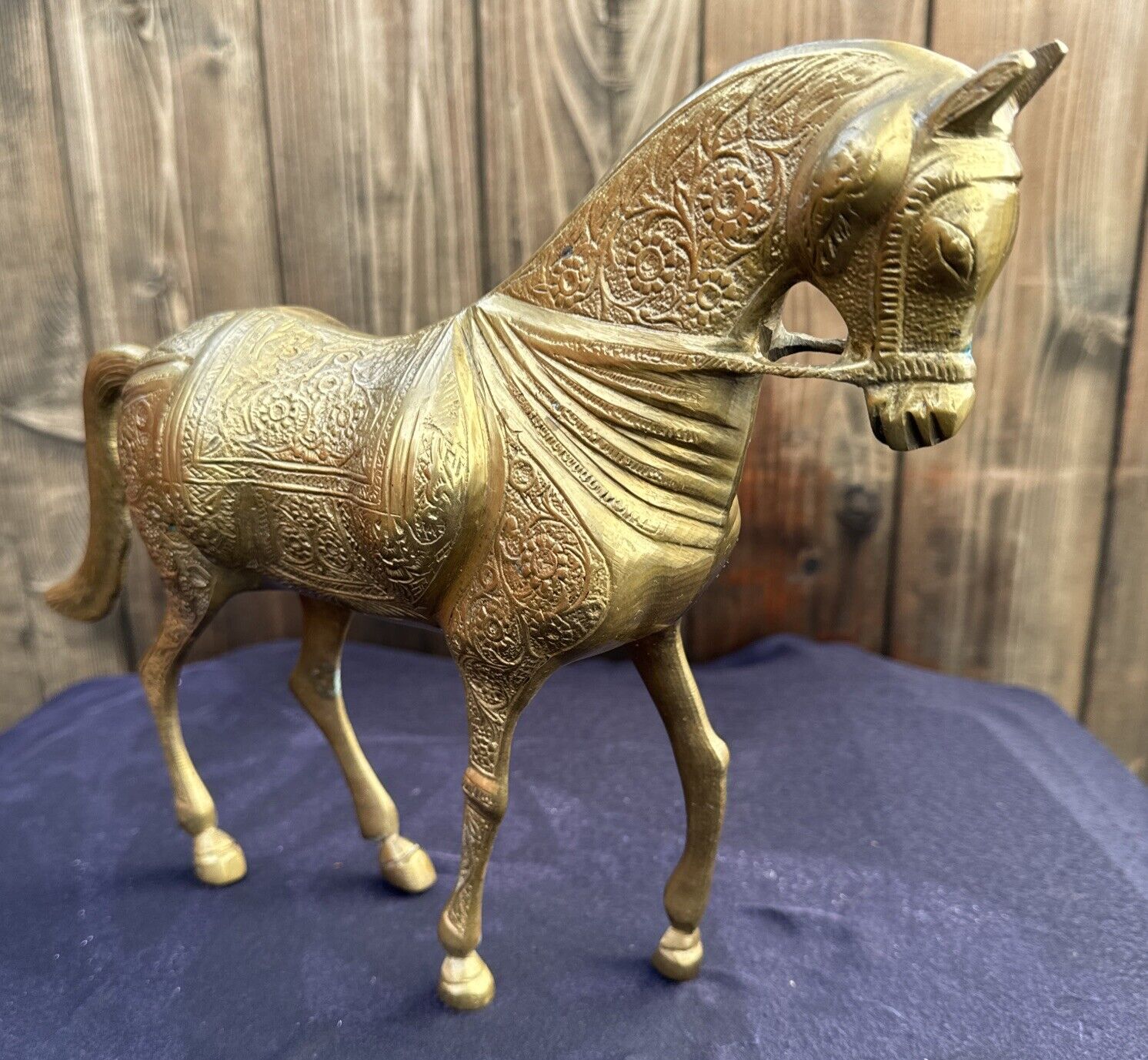 Brass Horse Statue Elegant Ornate Large Sculpture 10”T  13